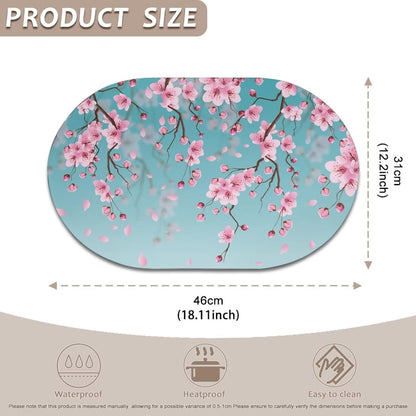 6 PCS Tablemats Non-Slip Oil-Proof Oval Kitchen Table Mats Heat Resistant PU Leather Table Mats for Home Farmhouse Round Table, 12 x 18 Inch, Peach Blossom