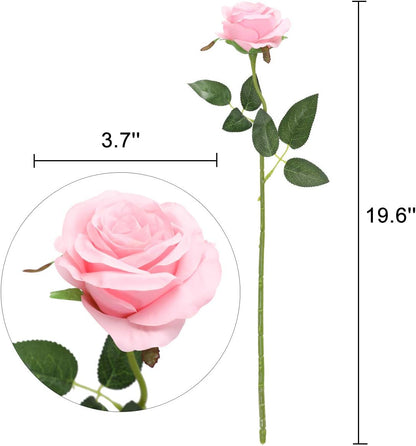10pcs Pink Roses Artificial Flowers, Realistic Faux Rose with Long Stem