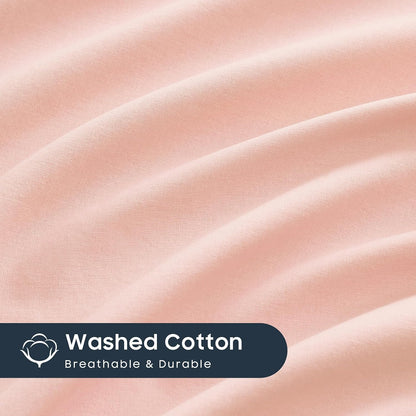 Cotton Pillow Cases, 100% Washed Cotton, Breathable Neutral Farmhouse, Set of 2 Pillowcases Pillow Shams Covers, Blush Pink, Standard Size 20x26 Inches