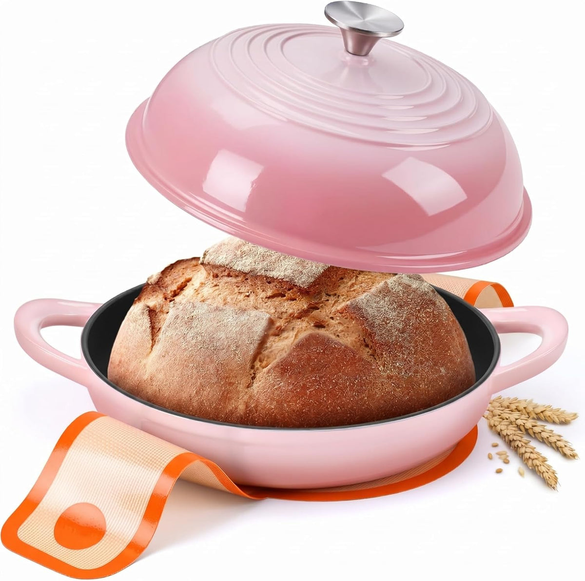 6QT Cast Iron Bread Dutch Oven for Sourdough Bread Baking, Pink