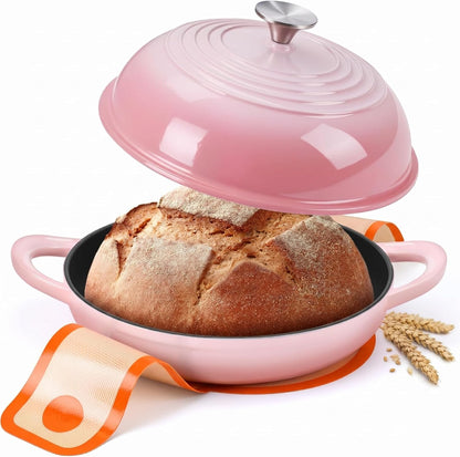 6QT Cast Iron Bread Dutch Oven for Sourdough Bread Baking, Pink