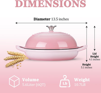 6QT Cast Iron Bread Dutch Oven for Sourdough Bread Baking, Pink