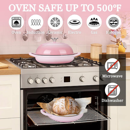 6QT Cast Iron Bread Dutch Oven for Sourdough Bread Baking, Pink