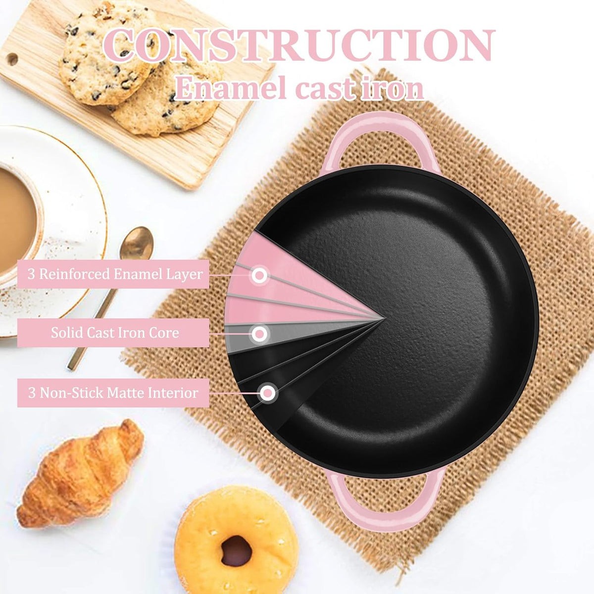 6QT Cast Iron Bread Dutch Oven for Sourdough Bread Baking, Pink