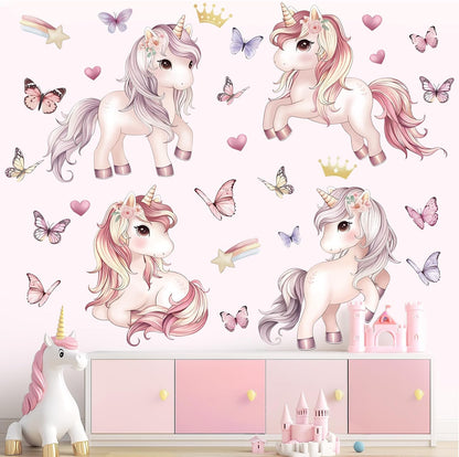 Pink Unicorn Butterfly Wall Decals Rainbow Heart Wall Stickers