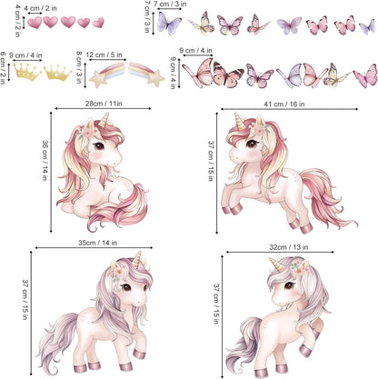 Pink Unicorn Butterfly Wall Decals Rainbow Heart Wall Stickers
