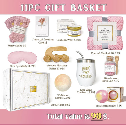 Birthday Gifts,self Care,11PC Care Package with Moon Lamp,Get Well Soon Gift Baskets for Women After Surgery,Condolences Gift Basket for Loss,Sympathy Baskets for Friend,mom (Pink)