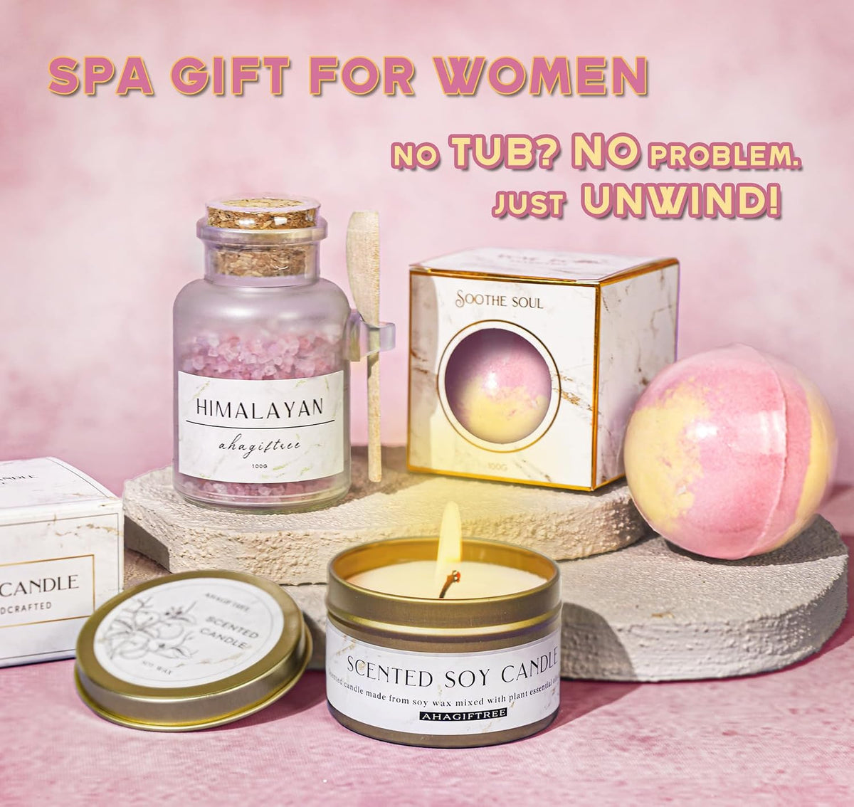 Birthday Gifts,self Care,11PC Care Package with Moon Lamp,Get Well Soon Gift Baskets for Women After Surgery,Condolences Gift Basket for Loss,Sympathy Baskets for Friend,mom (Pink)