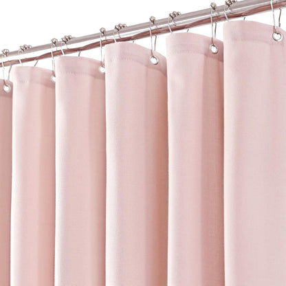 Extra Long Pink Linen Shower Curtain, Heavy Duty Fabric Shower Curtain for Girl's Room Partition, 84 Inches Luxury Hotel Spa Quality Weighted Bath Curtain Set with 12 Plastic Hooks, 72x84 Blush Pink
