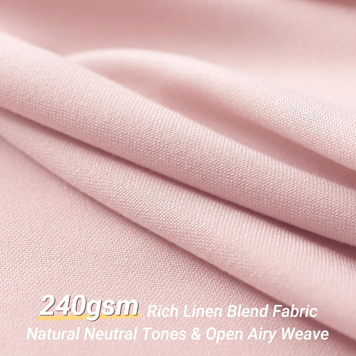 Extra Long Pink Linen Shower Curtain, Heavy Duty Fabric Shower Curtain for Girl's Room Partition, 84 Inches Luxury Hotel Spa Quality Weighted Bath Curtain Set with 12 Plastic Hooks, 72x84 Blush Pink