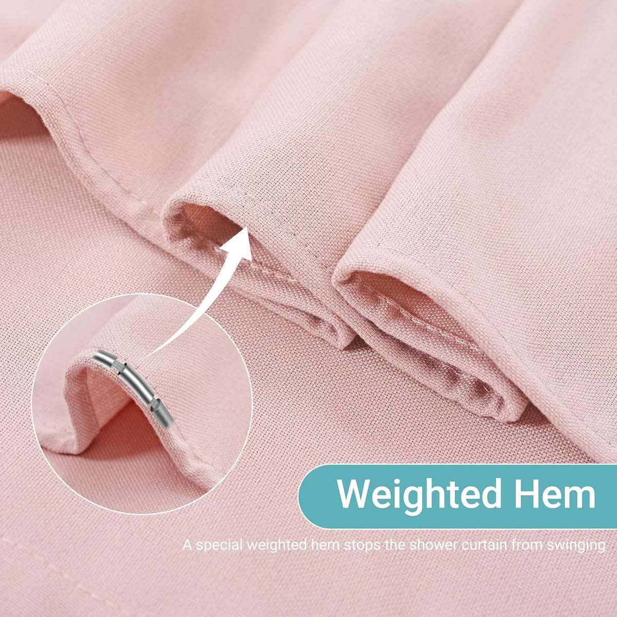 Extra Long Pink Linen Shower Curtain, Heavy Duty Fabric Shower Curtain for Girl's Room Partition, 84 Inches Luxury Hotel Spa Quality Weighted Bath Curtain Set with 12 Plastic Hooks, 72x84 Blush Pink