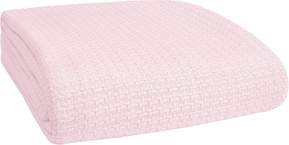 100% Cotton Bed Blanket, Breathable Bed Blanket Full Queen Size, Cotton Thermal Blankets Full Queen, Perfect for Layering Any Bed for All Season, Baby Pink
