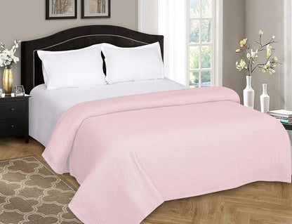 100% Cotton Bed Blanket, Breathable Bed Blanket Full Queen Size, Cotton Thermal Blankets Full Queen, Perfect for Layering Any Bed for All Season, Baby Pink