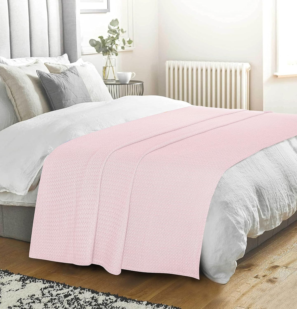 100% Cotton Bed Blanket, Breathable Bed Blanket Full Queen Size, Cotton Thermal Blankets Full Queen, Perfect for Layering Any Bed for All Season, Baby Pink