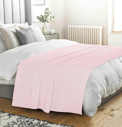 100% Cotton Bed Blanket, Breathable Bed Blanket Full Queen Size, Cotton Thermal Blankets Full Queen, Perfect for Layering Any Bed for All Season, Baby Pink