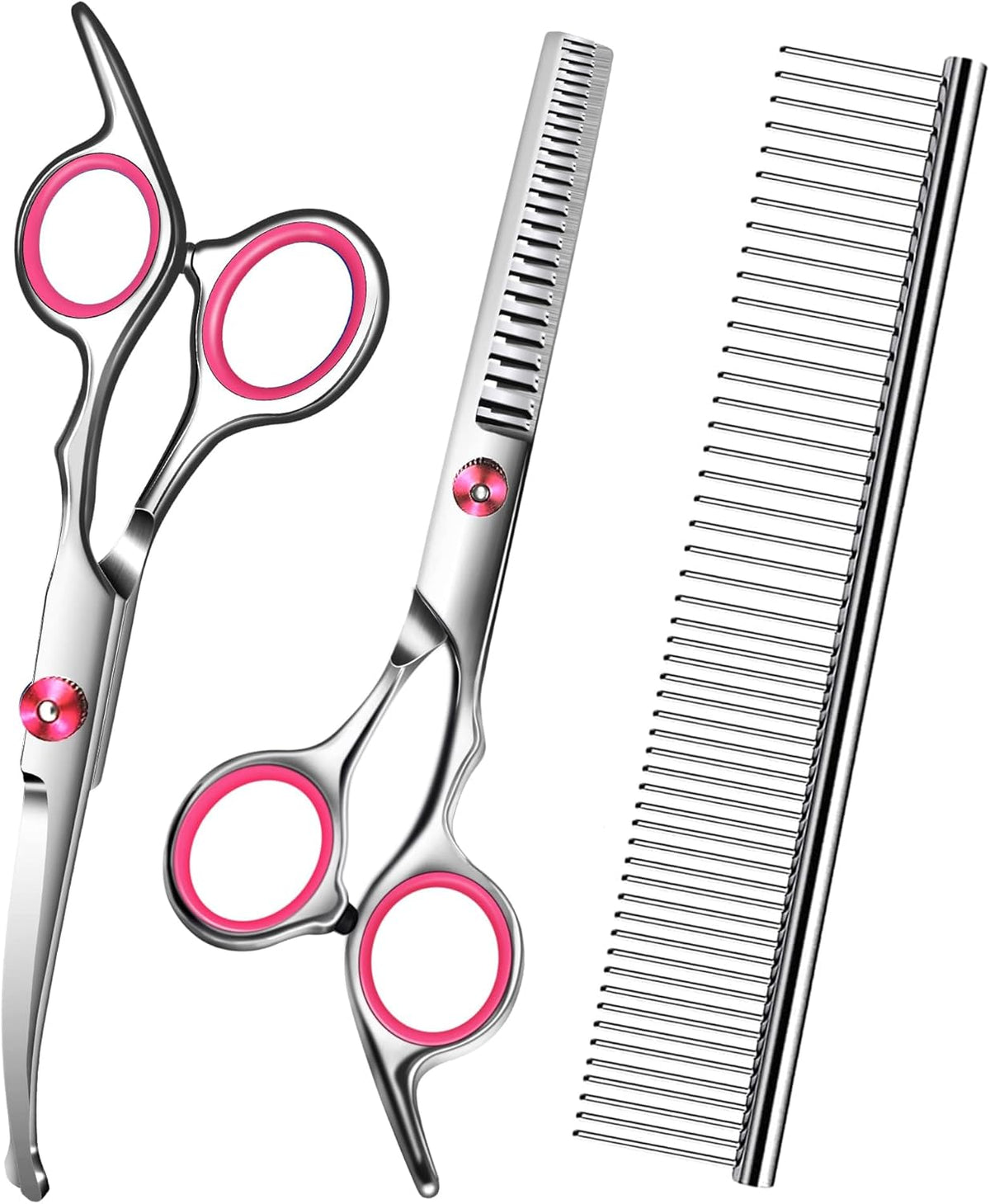 Dog Grooming Scissors with Safety Round Tip,Pet Grooming scissors Kit,Dog Shears for Grooming,Incude Thinning,Curved Grooming Scissors and Comb for dogs, cats.Suitable for The Right Hand