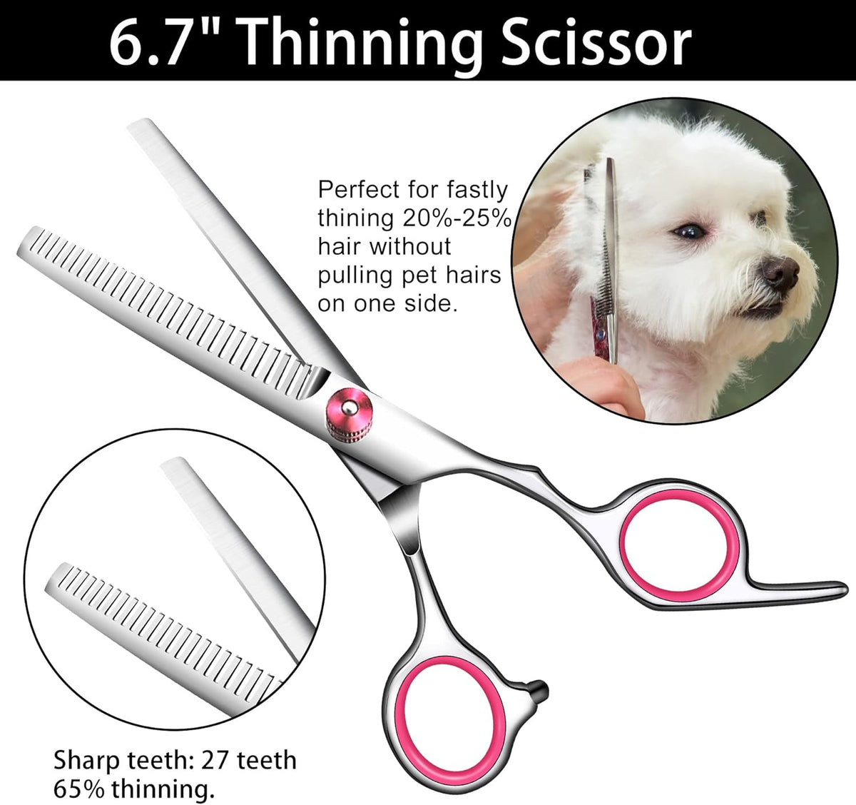 Dog Grooming Scissors with Safety Round Tip,Pet Grooming scissors Kit,Dog Shears for Grooming,Incude Thinning,Curved Grooming Scissors and Comb for dogs, cats.Suitable for The Right Hand