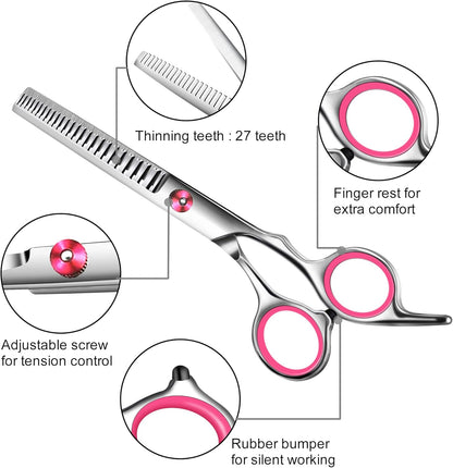 Dog Grooming Scissors with Safety Round Tip,Pet Grooming scissors Kit,Dog Shears for Grooming,Incude Thinning,Curved Grooming Scissors and Comb for dogs, cats.Suitable for The Right Hand