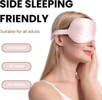 Pink Sleep Eye Mask, Blackout Silk Satin Travel Blindfold Set Women