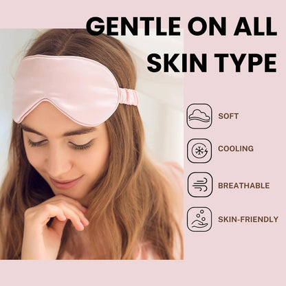 Pink Sleep Eye Mask, Blackout Silk Satin Travel Blindfold Set Women