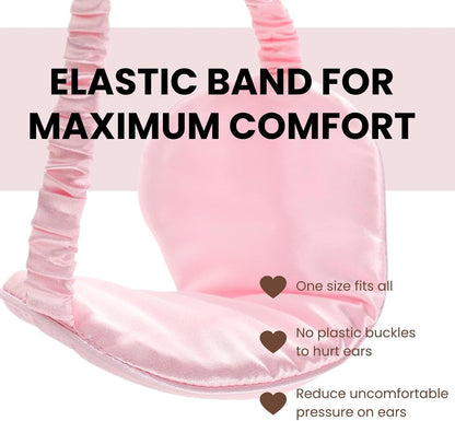 Pink Sleep Eye Mask, Blackout Silk Satin Travel Blindfold Set Women