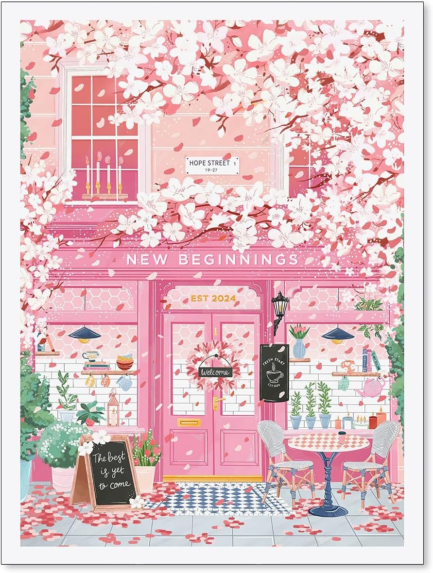 Pink Blossom Cafe Canvas Wall Art Trendy Pink Cherry Flower Poster Funky Pastel Girly Aesthetic Prints for Kitchen Coffee Room 12X16 inch Unframed