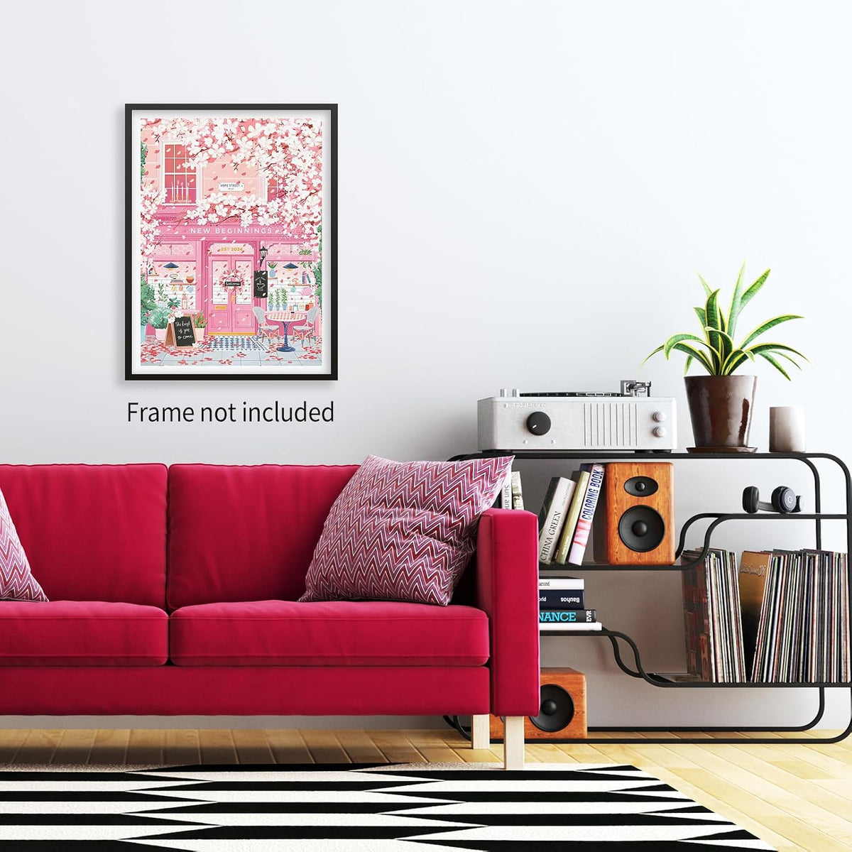 Pink Blossom Cafe Canvas Wall Art Trendy Pink Cherry Flower Poster Funky Pastel Girly Aesthetic Prints for Kitchen Coffee Room 12X16 inch Unframed