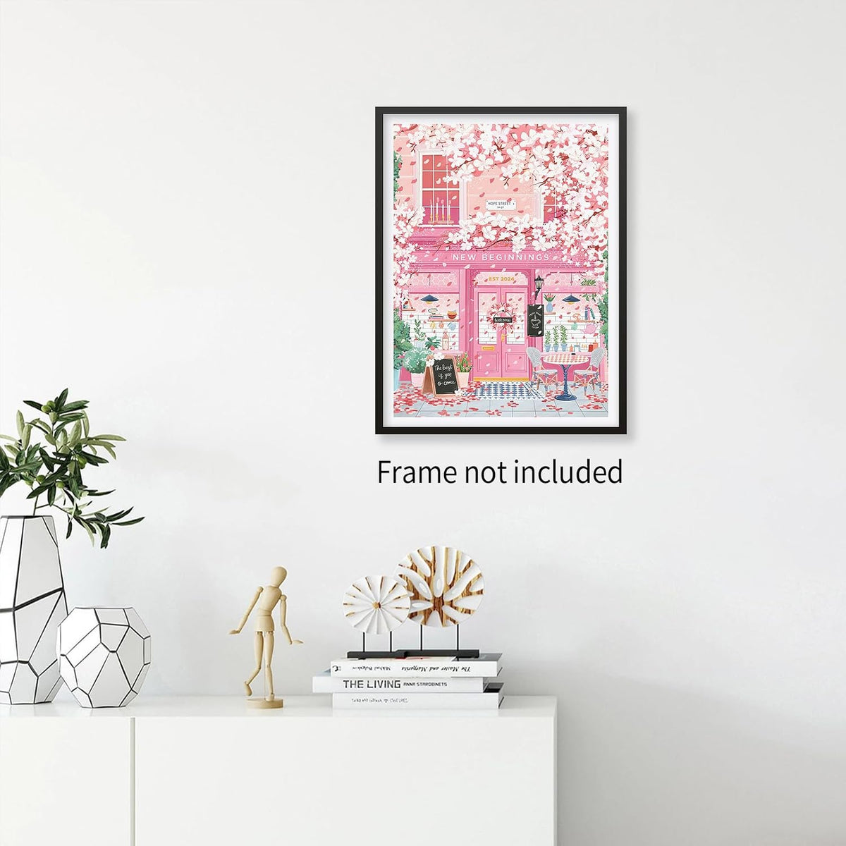 Pink Blossom Cafe Canvas Wall Art Trendy Pink Cherry Flower Poster Funky Pastel Girly Aesthetic Prints for Kitchen Coffee Room 12X16 inch Unframed