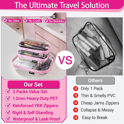 Clear Hard Shell Organizer Cases, 3-Pack, Pink