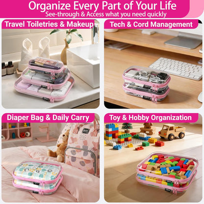 Clear Hard Shell Organizer Cases, 3-Pack, Pink