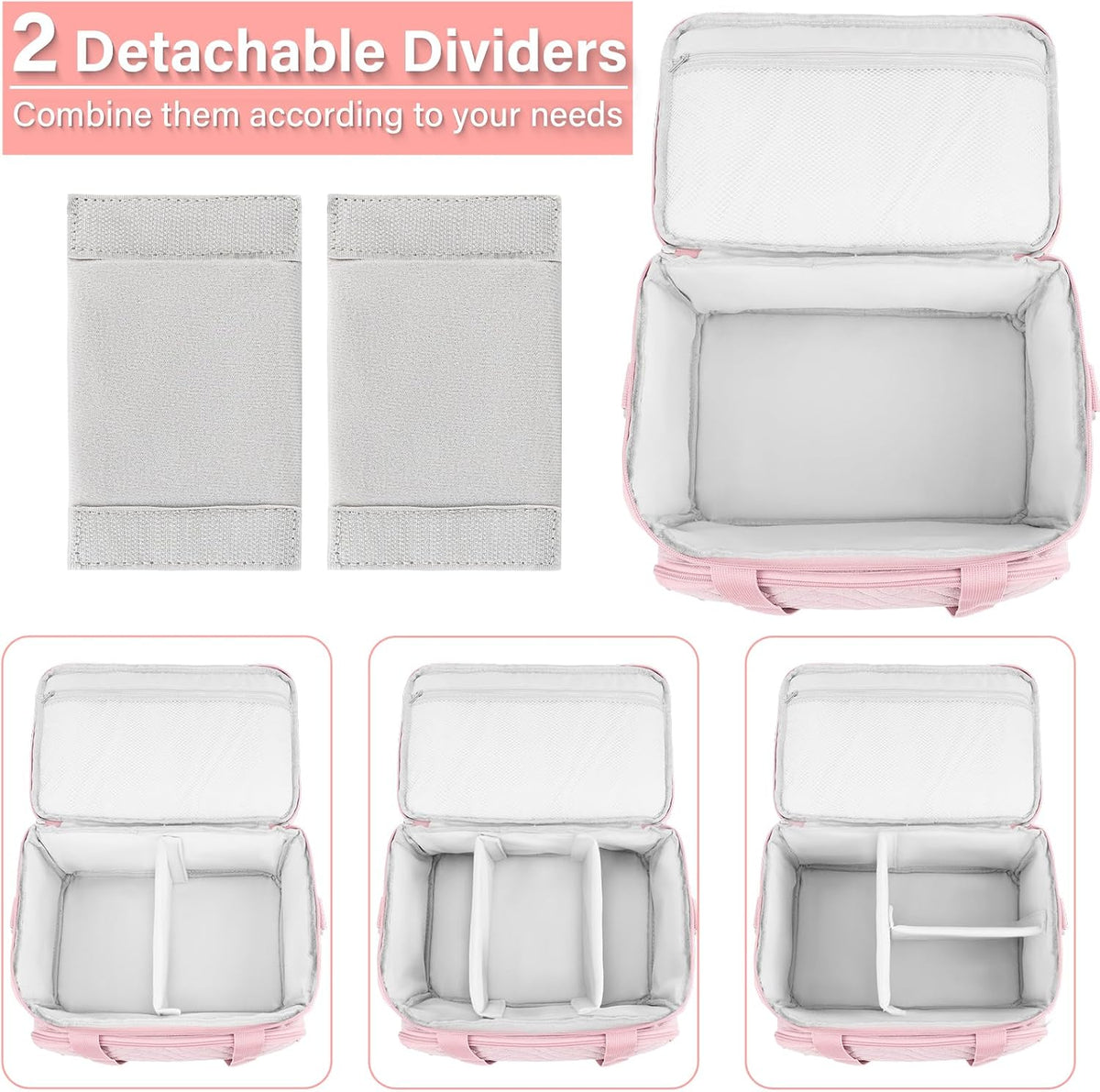 Double-Layer Sewing Organizer Bag with Detachable Pockets, Pink