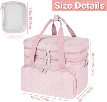 Double-Layer Sewing Organizer Bag with Detachable Pockets, Pink