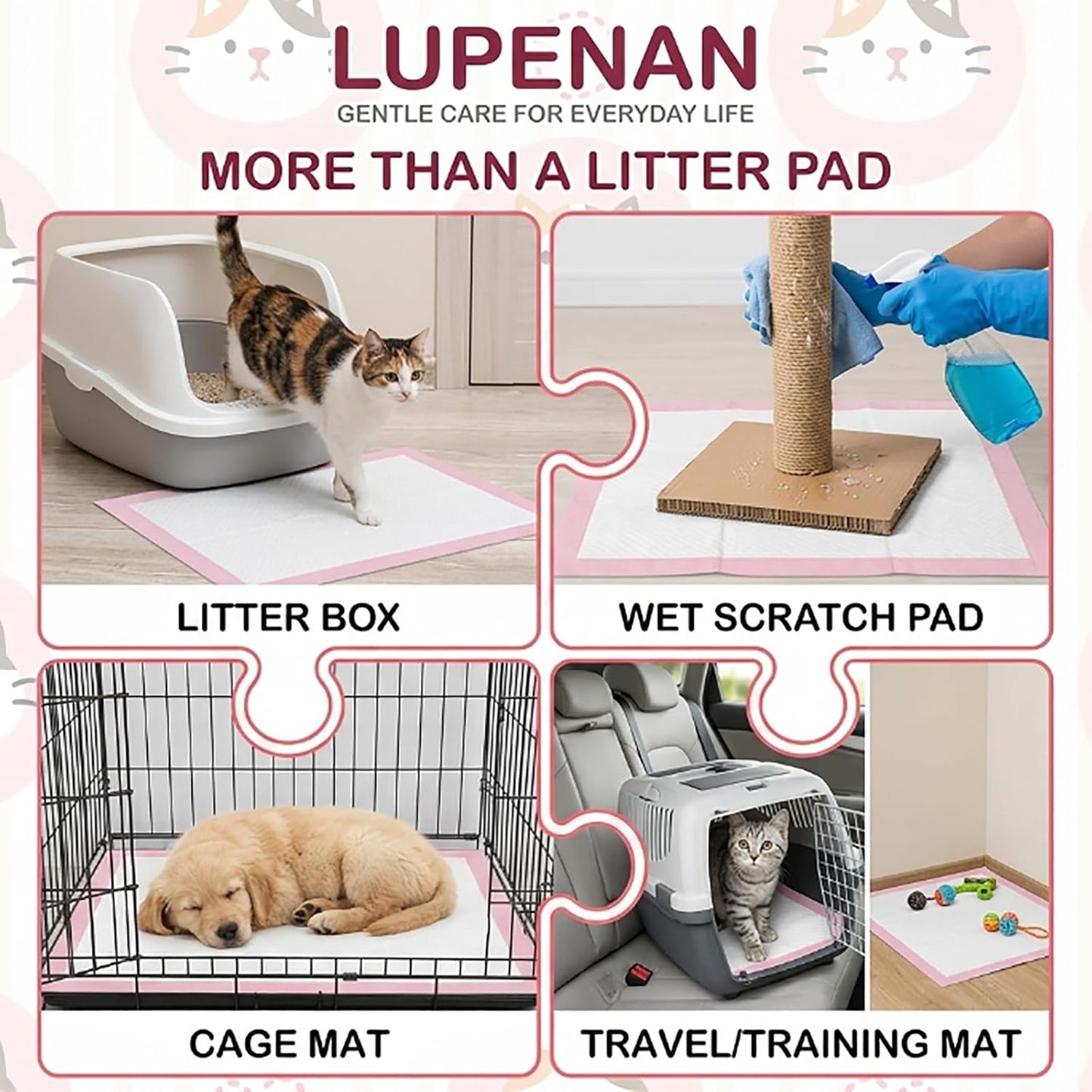 Cat Pee Pads,Super Absorbent,Odor Control with Lavender Scent,Multi Cat,16.9"x11.4" Refills for Tidy Cats Breeze Litter System,Disposable,Leak-Proof Quick-Dry Cat Litter Pads,Pink,30 Count