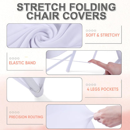 50 Pcs Folding Chair Cover Set, White, Rose Gold