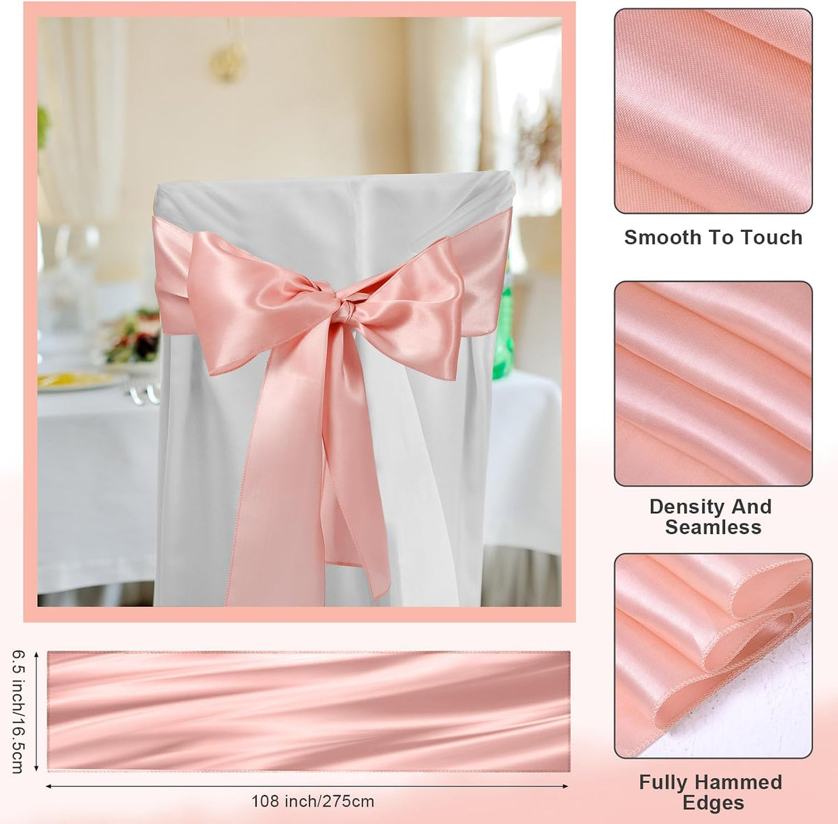 50 Pcs Folding Chair Cover Set, White, Rose Gold