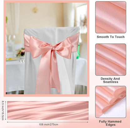 50 Pcs Folding Chair Cover Set, White, Rose Gold