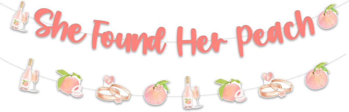 Peach Bachelorette Decorations, She Found Her Peach Banner Garland, Fruit Themed Bridal Shower Wedding Engagement Birthday Party Supplies