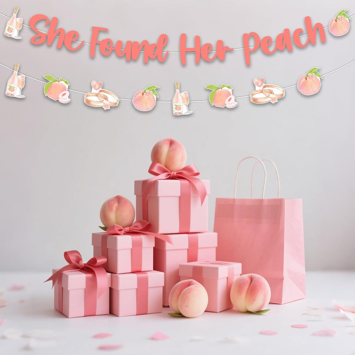 Peach Bachelorette Decorations, She Found Her Peach Banner Garland, Fruit Themed Bridal Shower Wedding Engagement Birthday Party Supplies