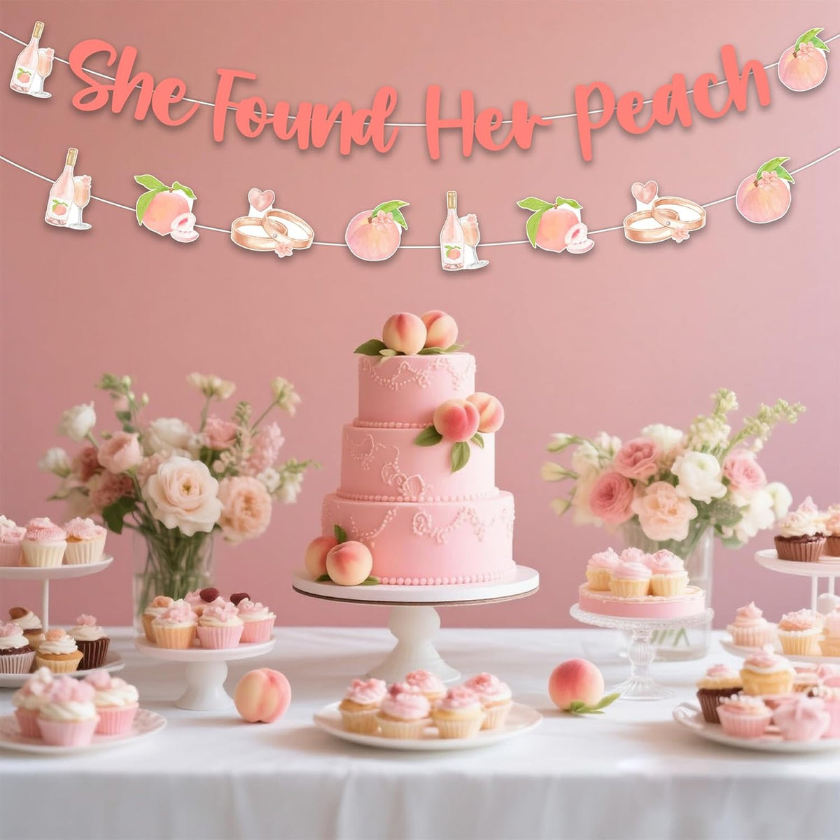 Peach Bachelorette Decorations, She Found Her Peach Banner Garland, Fruit Themed Bridal Shower Wedding Engagement Birthday Party Supplies