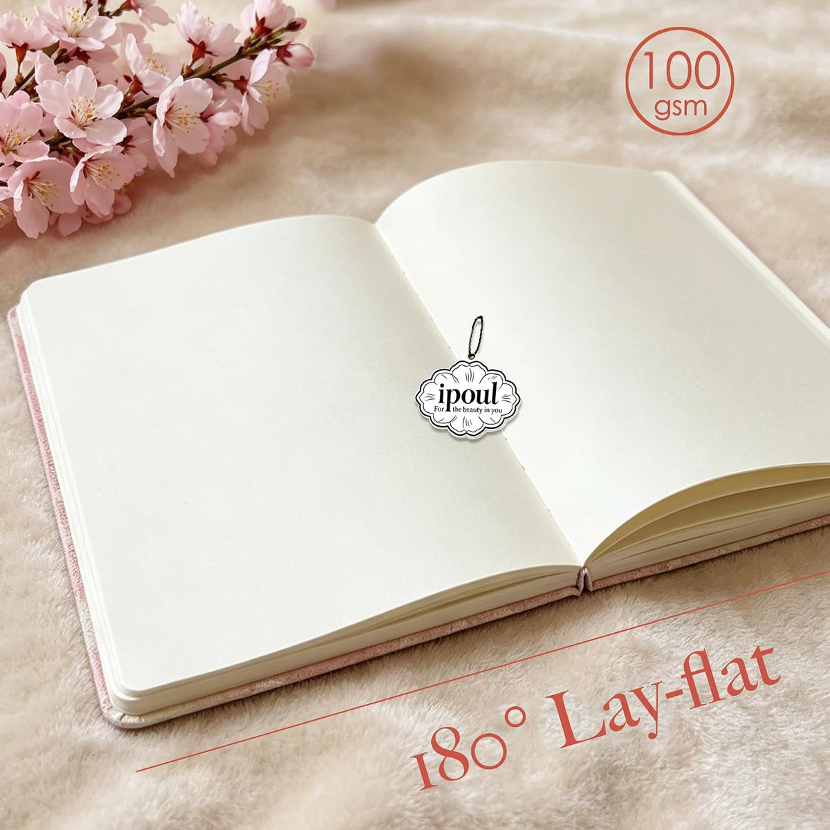 Pink Sketchbook, Cute Sketch Notebook, Drawing Journal, A5, Blank Pages, Unlined Paper, Hardcover, Lay Flat, Pretty Sketchbook for Women, Peach Flowers