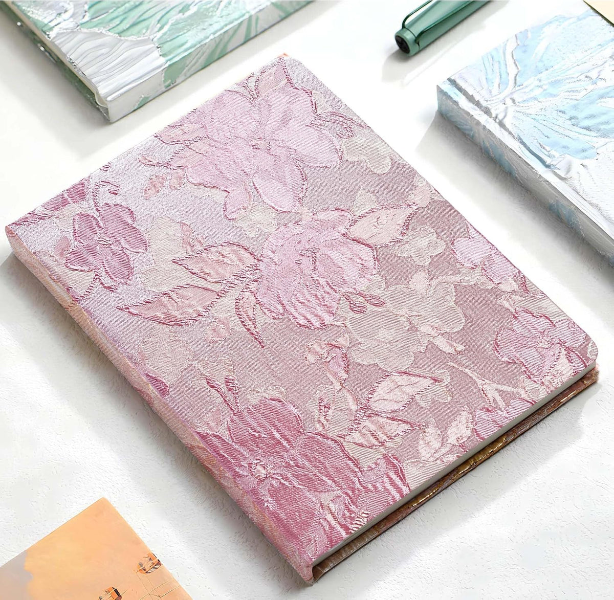 Pink Sketchbook, Cute Sketch Notebook, Drawing Journal, A5, Blank Pages, Unlined Paper, Hardcover, Lay Flat, Pretty Sketchbook for Women, Peach Flowers