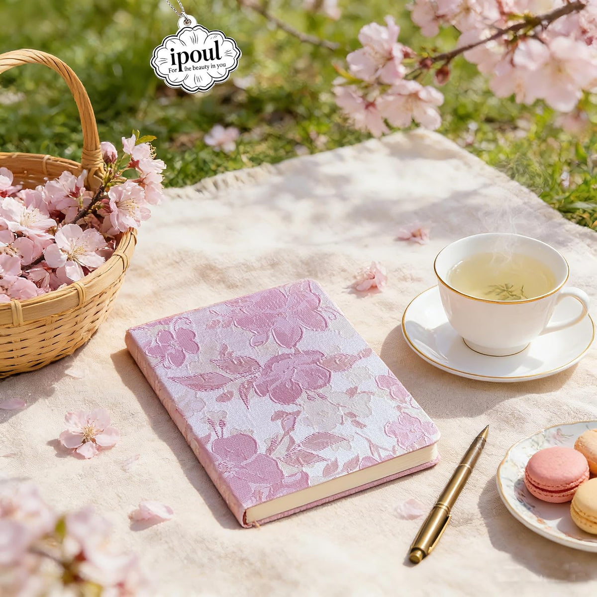 Pink Sketchbook, Cute Sketch Notebook, Drawing Journal, A5, Blank Pages, Unlined Paper, Hardcover, Lay Flat, Pretty Sketchbook for Women, Peach Flowers