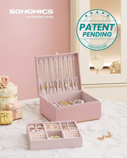 SONGMICS 2-Layer Jewelry Box with Handle, Removable Tray, Floating Effect