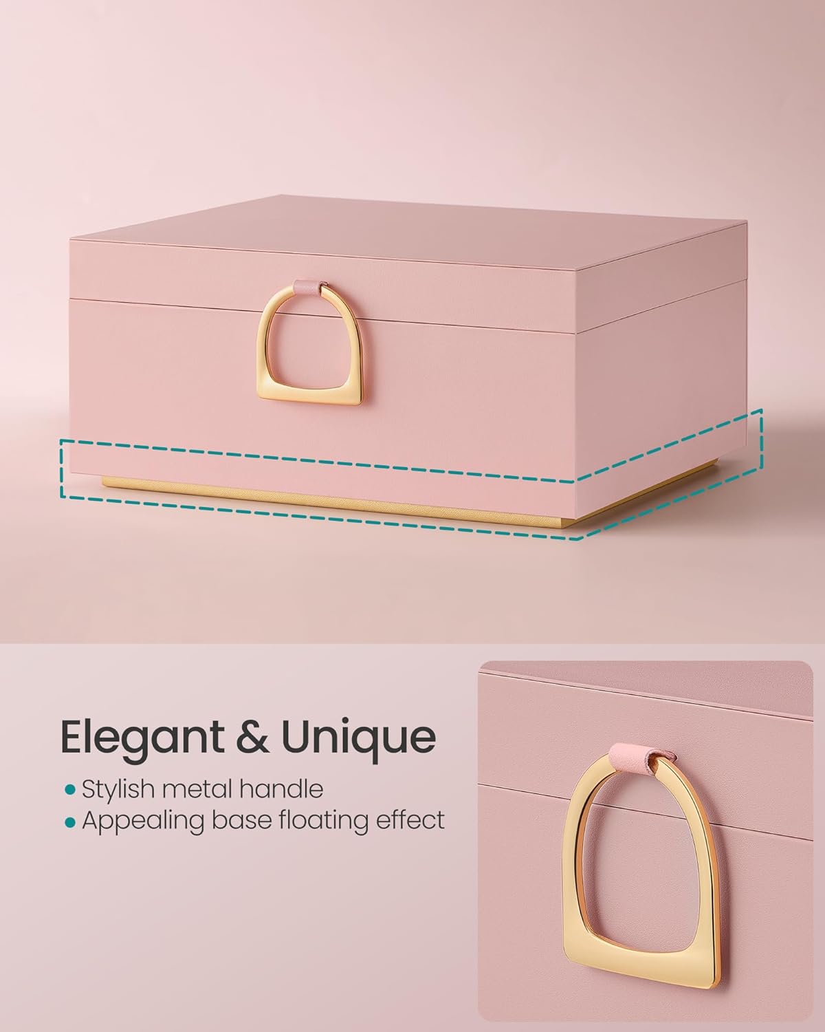 SONGMICS 2-Layer Jewelry Box with Handle, Removable Tray, Floating Effect