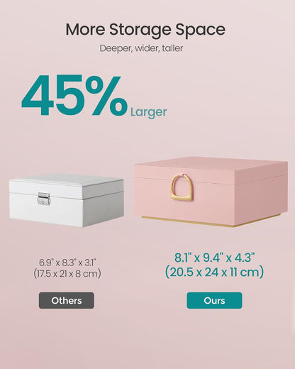 SONGMICS 2-Layer Jewelry Box with Handle, Removable Tray, Floating Effect