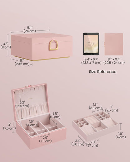 SONGMICS 2-Layer Jewelry Box with Handle, Removable Tray, Floating Effect