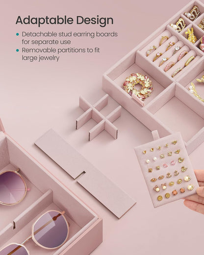 SONGMICS 2-Layer Jewelry Box with Handle, Removable Tray, Floating Effect