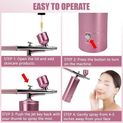 Oxygen Facial Machine – Handheld High Pressure Mist Spray Steamer for Skin Rejuvenation, Deep Cleaning, and Moisturizing – Portable, Rechargeable Airbrush for Home and Beauty Salon Use (Pink)