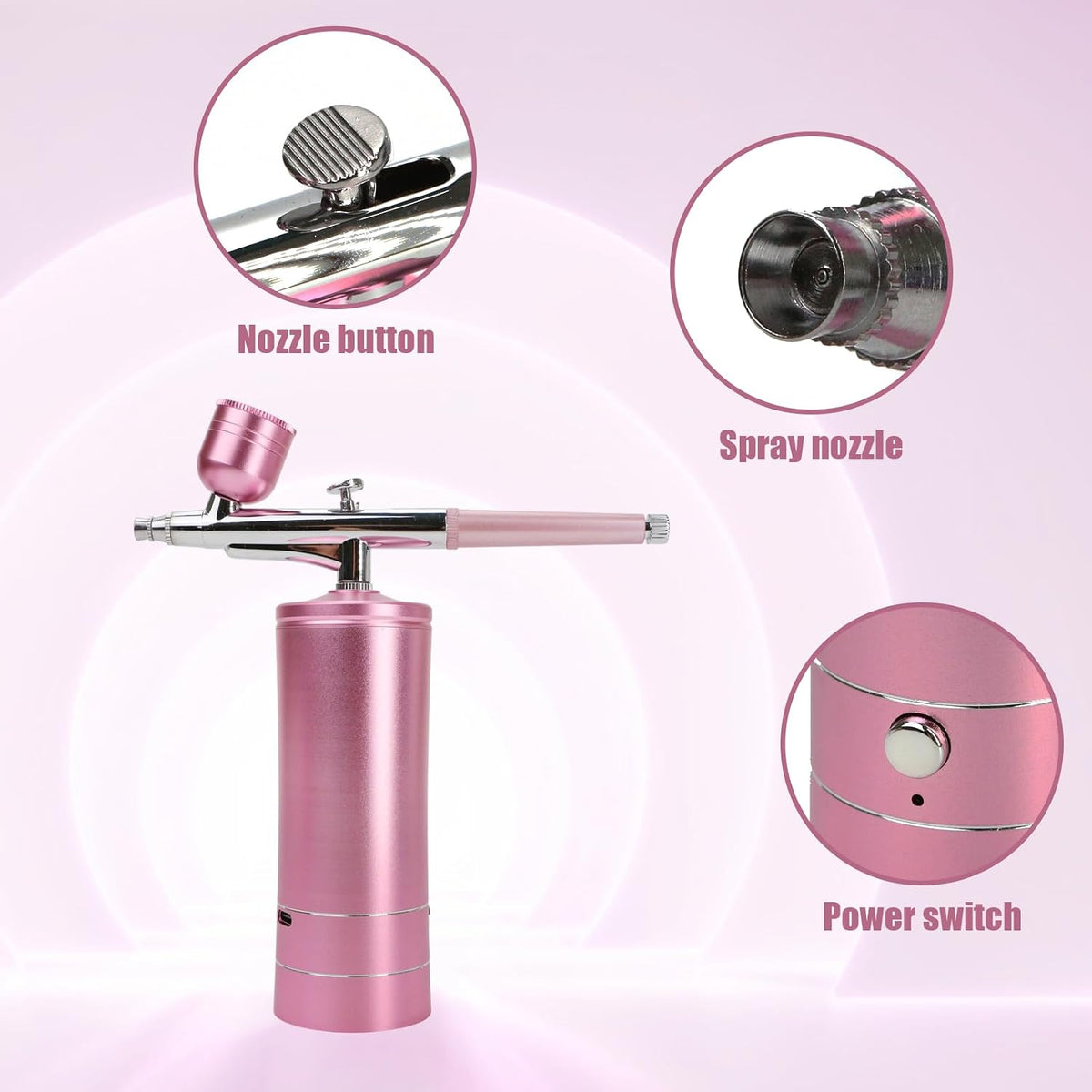 Oxygen Facial Machine – Handheld High Pressure Mist Spray Steamer for Skin Rejuvenation, Deep Cleaning, and Moisturizing – Portable, Rechargeable Airbrush for Home and Beauty Salon Use (Pink)