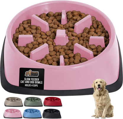 ® Patented Slow Feeder Dog and Cat Bowl, BPA Free, 4 Cup Pink